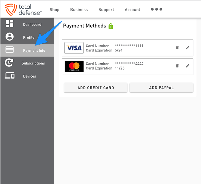account add cc screen