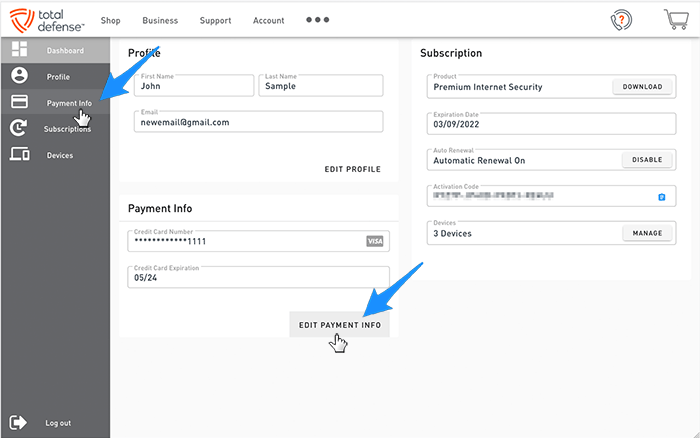 account dash payment screen