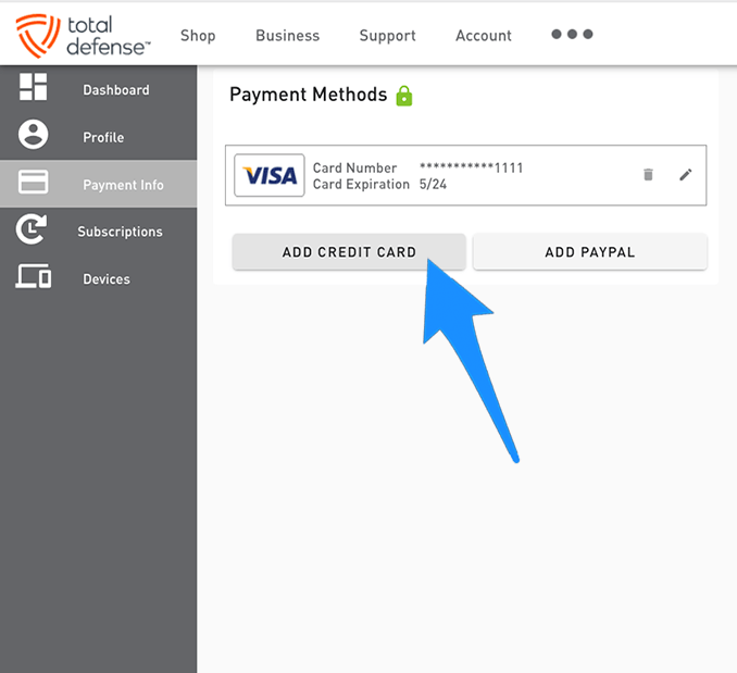 account add credit screen